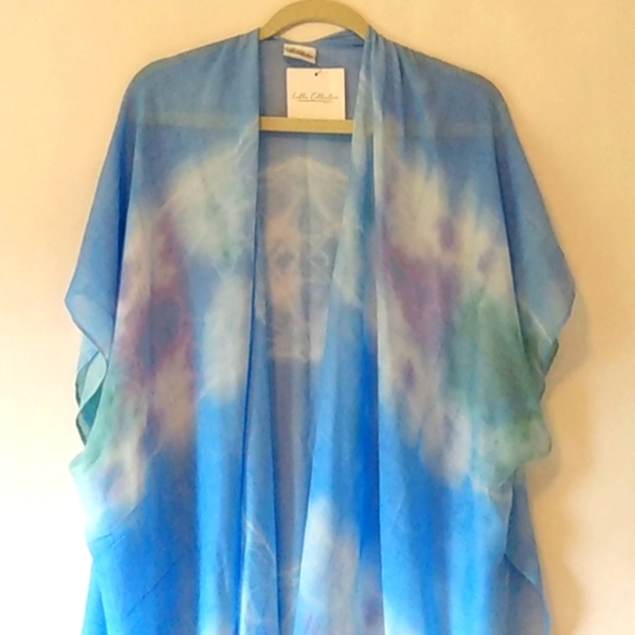 Blue White Rauna Kaftan Shawl Wrap  by Bella Collection CLOUDS N' SKIES SLITS - Picture 1 of 6